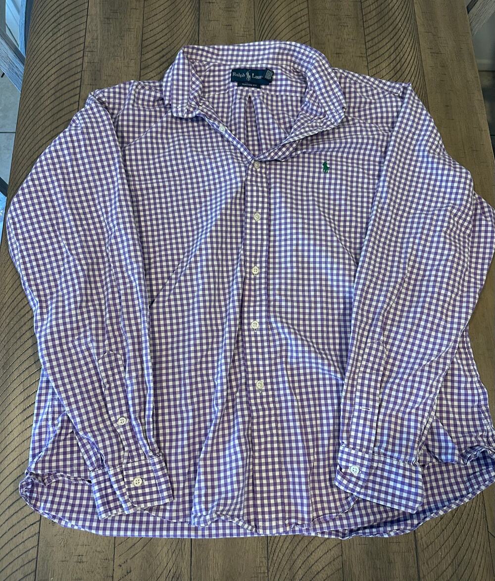 Ralph Lauren Mens XXL Purple White Gingham Check Long Sleeve Custom Fit Shirt